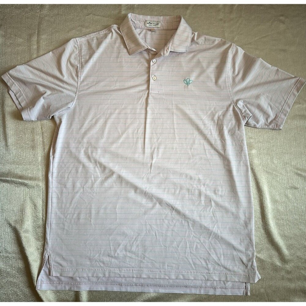 MENS PETER MILLAR SUMMER COMFORT PINK/BLUE STRIPED‎ POLO GOLF SHIRT SIZE XL